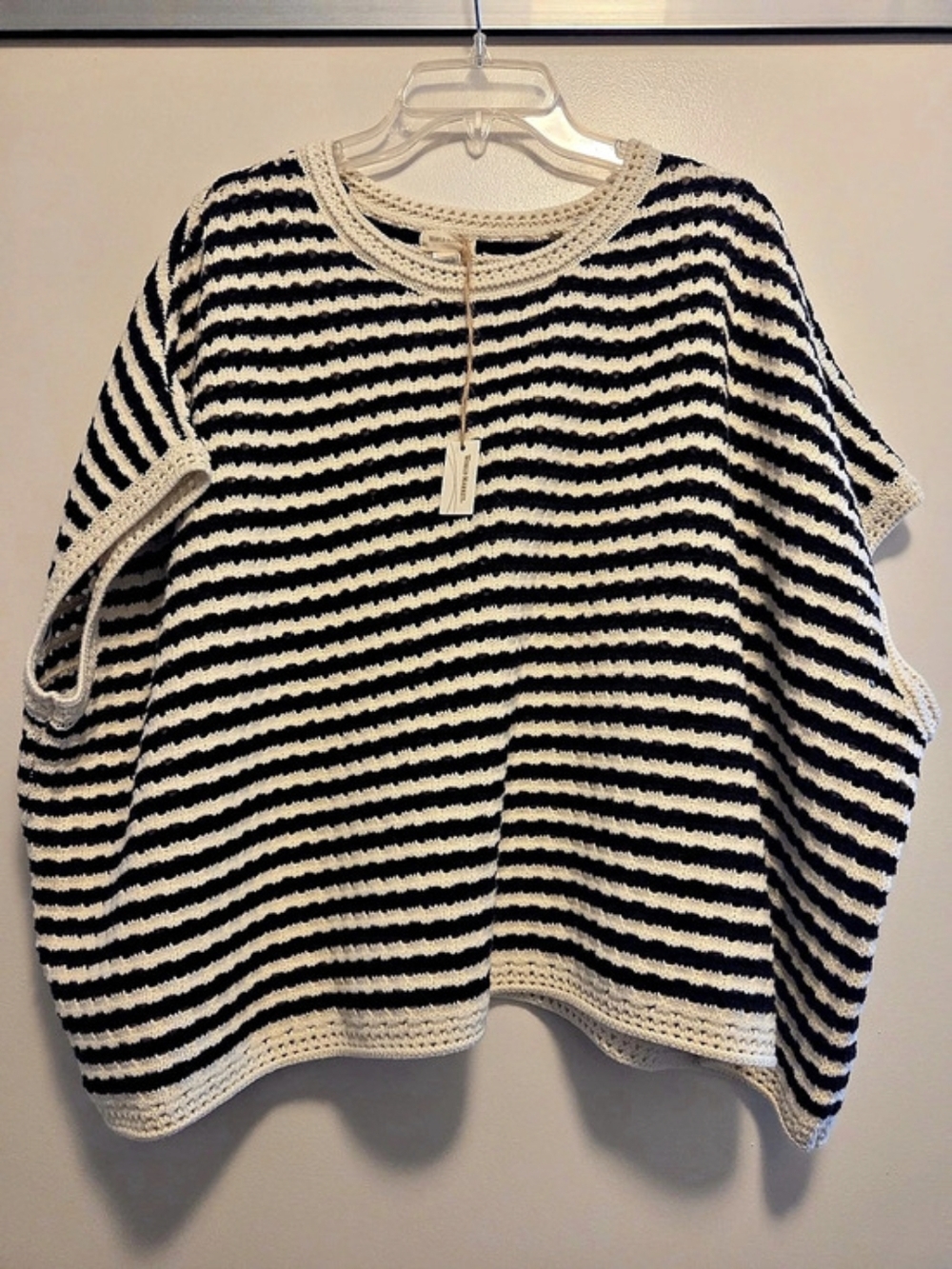 WORLD MARKET Striped Knit Top in Black & Cream Size L/XL NWT